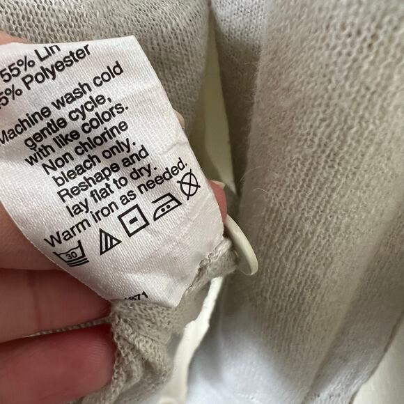 J.Crew Airspun Linen Blend Cardigan Sweater MEDIUM Beige Burnout V-Neck Preppy - Picture 7 of 7